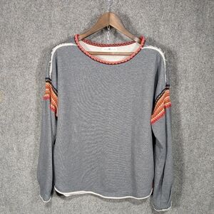 Natural life Gray Long Sleeve Sweater with Red Accents